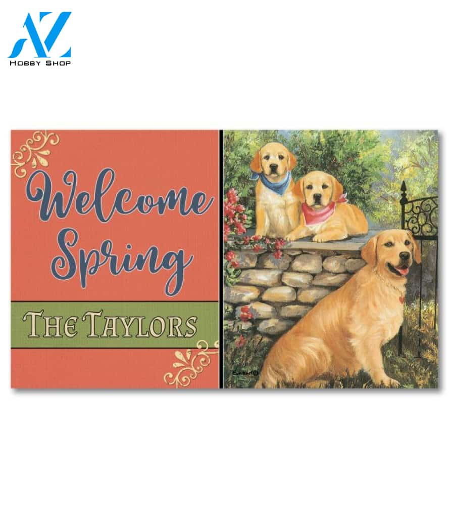 Personalized Golden Retrievers at the Gate Doormat - 18" x 30"