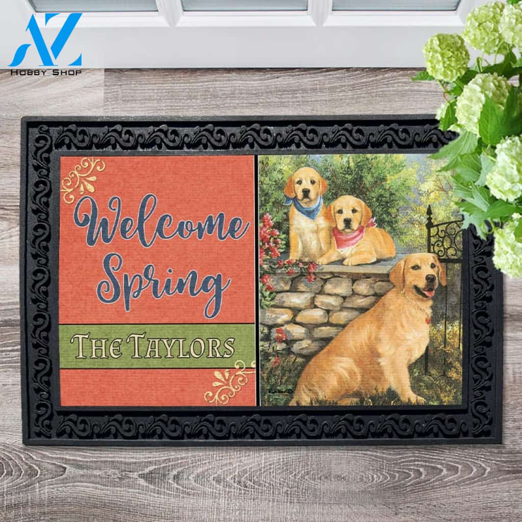 Personalized Golden Retrievers at the Gate Doormat - 18" x 30"
