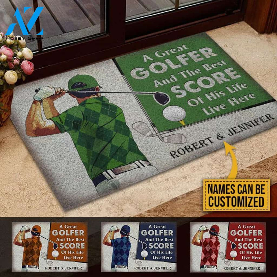 Personalized Golf Color Couple Golfer Best Score Live Customized Doormat | WELCOME MAT | HOUSE WARMING GIFT