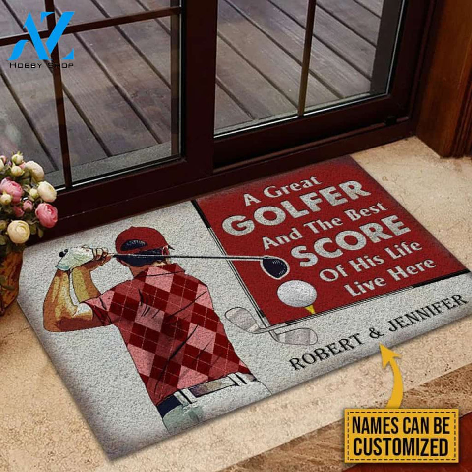 Personalized Golf Color Couple Golfer Best Score Live Customized Doormat | WELCOME MAT | HOUSE WARMING GIFT
