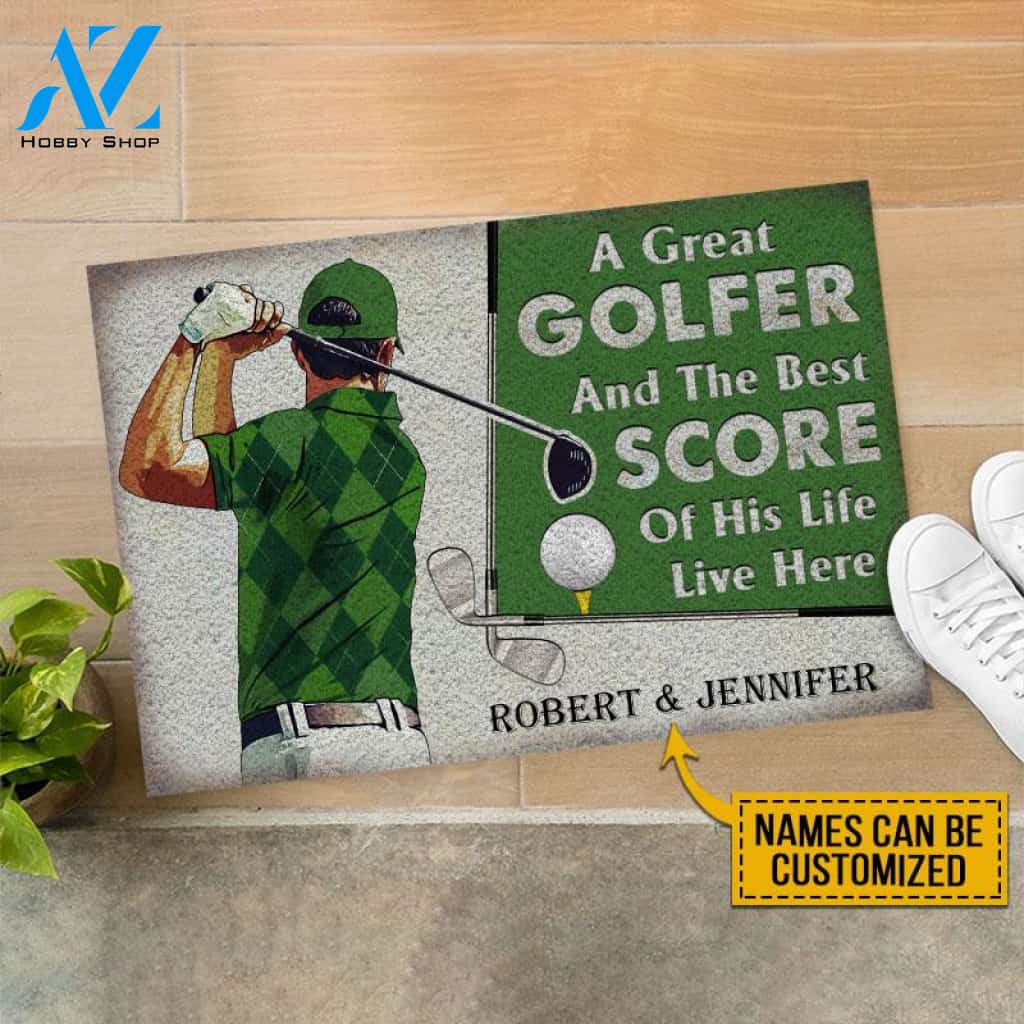 Personalized Golf Green Couple Golfer Best Score Live Customized Doormat