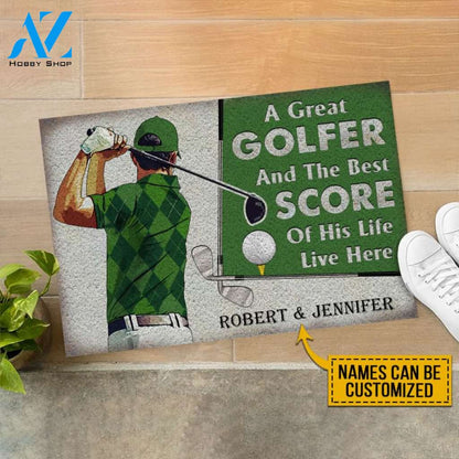 Personalized Golf Green Couple Golfer Best Score Live Customized Doormat