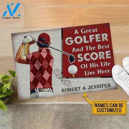 Personalized Golf Red Couple Golfer Best Score Live Customized Doormat | WELCOME MAT | HOUSE WARMING GIFT