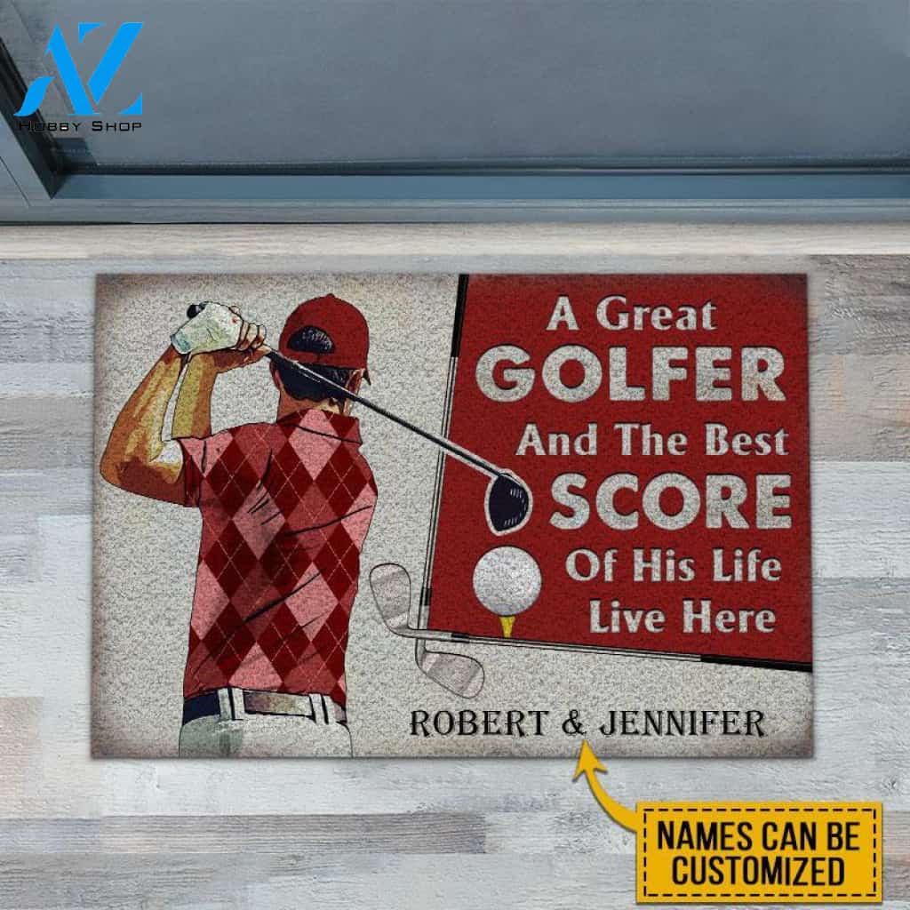 Personalized Golf Red Couple Golfer Best Score Live Customized Doormat | WELCOME MAT | HOUSE WARMING GIFT