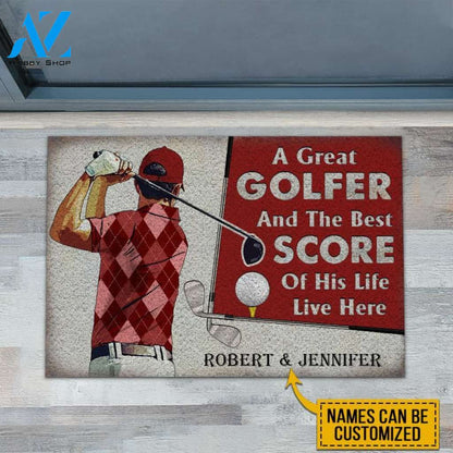 Personalized Golf Red Couple Golfer Best Score Live Customized Doormat | WELCOME MAT | HOUSE WARMING GIFT