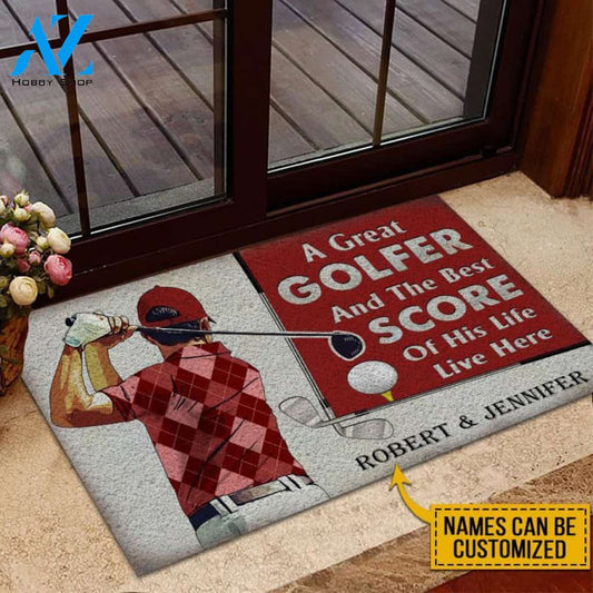 Personalized Golf Red Couple Golfer Best Score Live Customized Doormat | WELCOME MAT | HOUSE WARMING GIFT