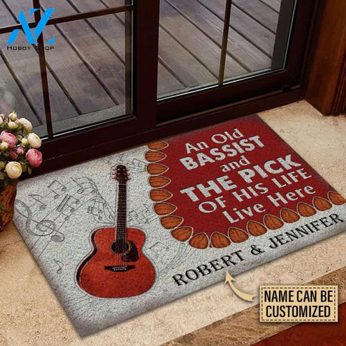 Personalized Guitar Bassist Old Couple Live Here Customized Doormat
