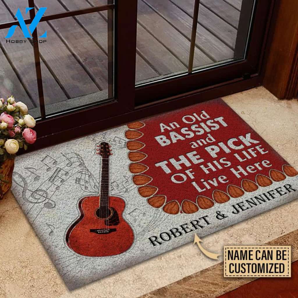 Personalized Guitar Bassist Old Couple Live Here Customized Doormat