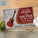 Personalized Guitar Bassist Old Couple Live Here Customized Doormat