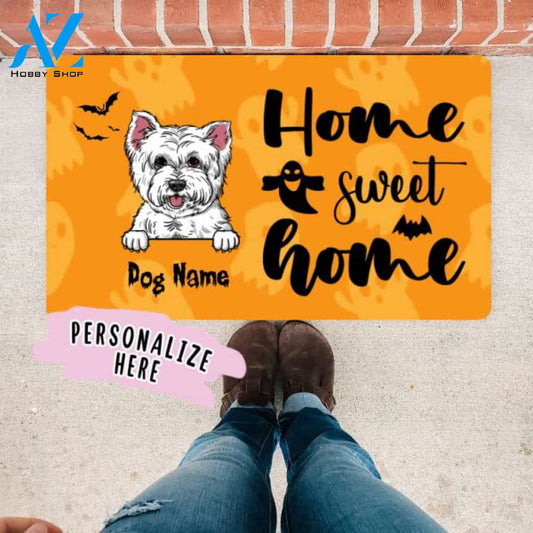 Personalized Halloween Dog Premium Doormat, Home Sweet Home Funny Halloween Gift Mat, Gift For Dog Lover Halloween, Housewarming Halloween Gift