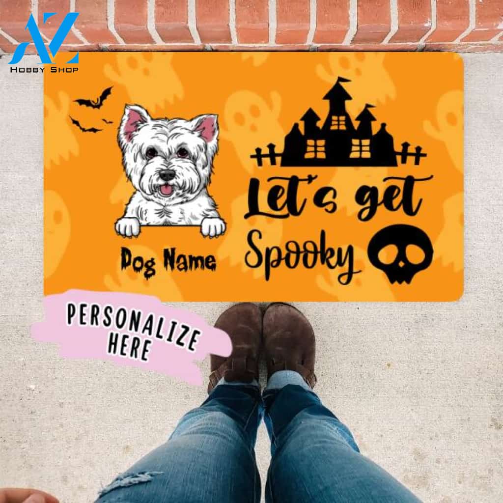 Personalized Halloween Dog Premium Doormat, Let's Get Spooky Funny Halloween Mat, Gift For Dog Lover Halloween, Housewarming Halloween Gift