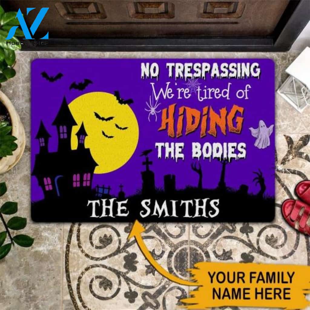 Personalized Halloween Gift Big Moon Doormat No Trespassing We're Tired