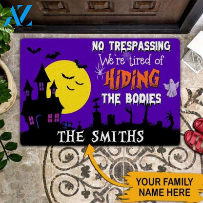 Personalized Halloween Gift Big Moon Doormat No Trespassing We're Tired