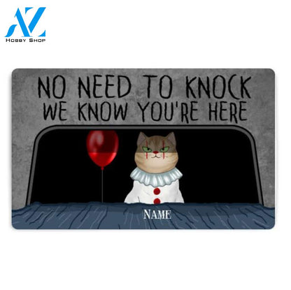 Personalized Halloween Gift Horror Cat No Need To Knock We Know You're Here Doormat, Custom Up To 3 Cats