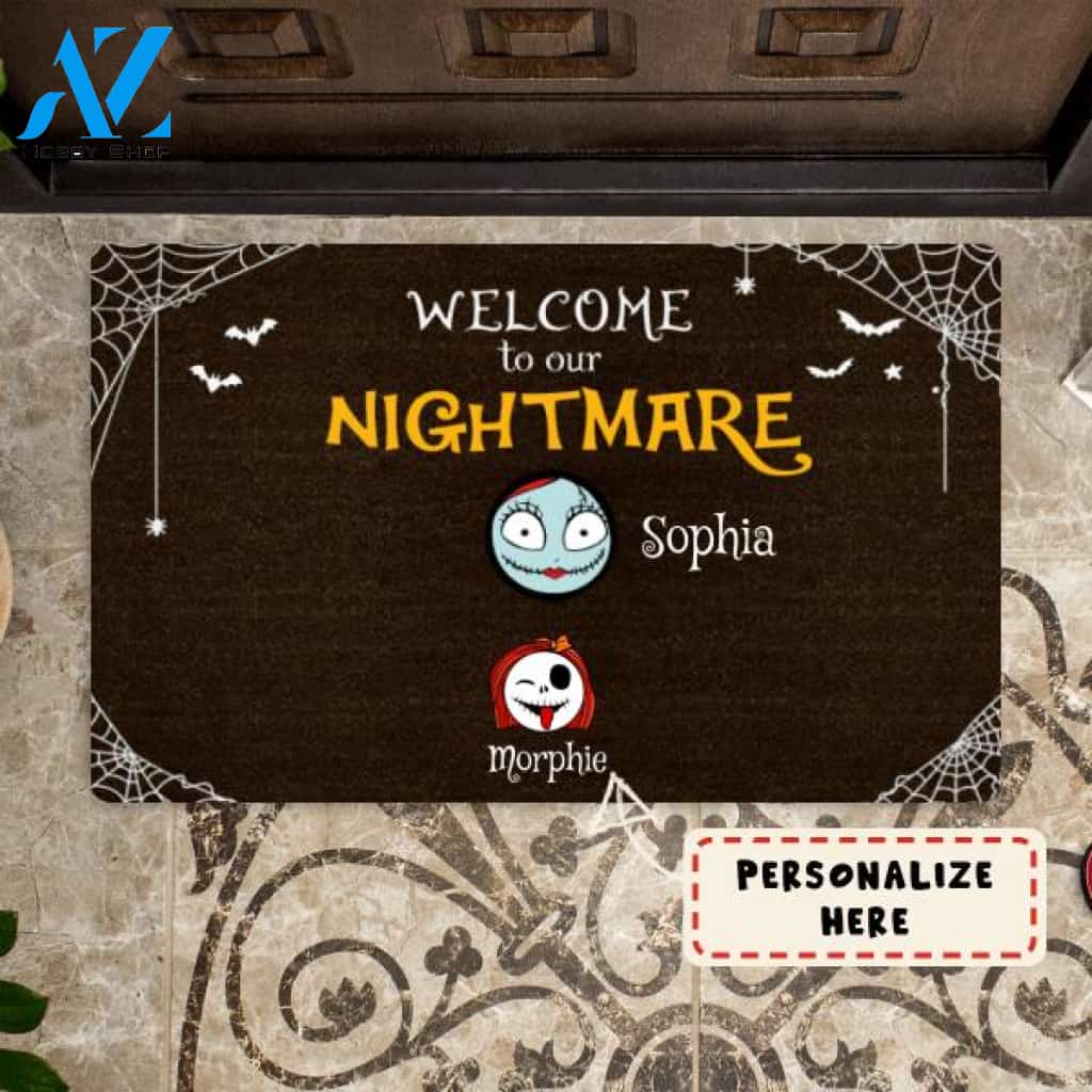 Personalized Halloween Kids Welcome To our Nightmare Doormat, Custom Up To 6 Kids