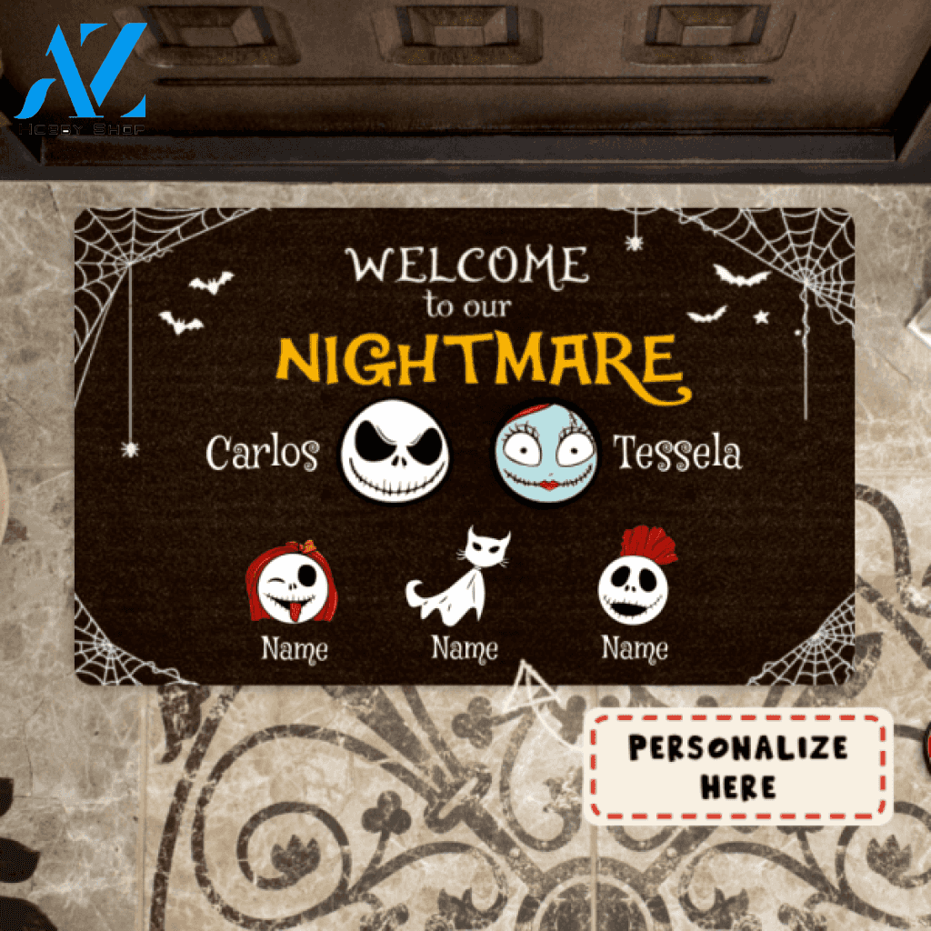 Personalized Halloween Kids Welcome To our Nightmare Doormat, Custom Up To 6 Kids