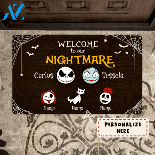 Personalized Halloween Kids Welcome To our Nightmare Doormat, Custom Up To 6 Kids