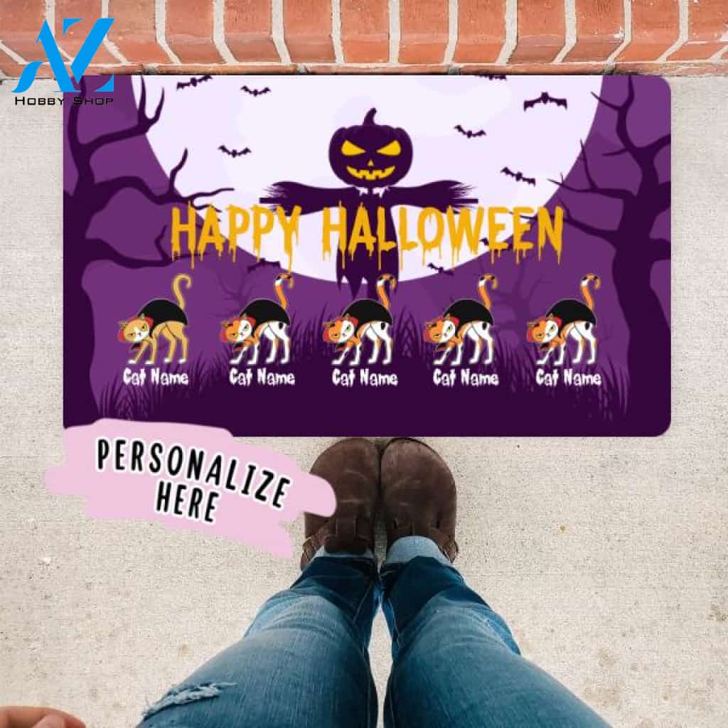Personalized Halloween Premium Doormat, Cat Costume Halloween, Happy Halloween Door Mat, Housewarming Gift, Happy Halloween Gift