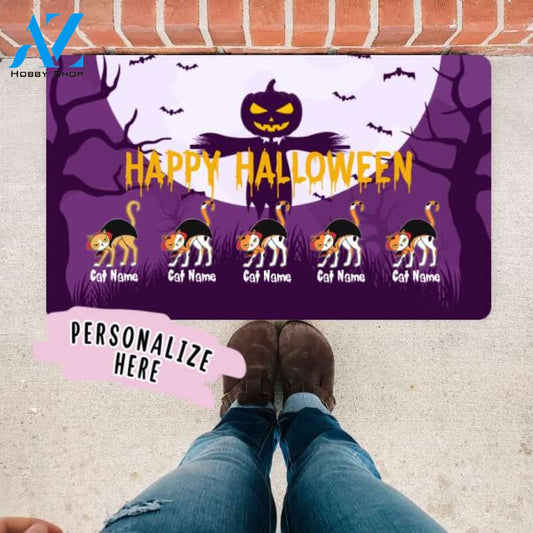 Personalized Halloween Premium Doormat, Cat Costume Halloween, Happy Halloween Door Mat, Housewarming Gift, Happy Halloween Gift