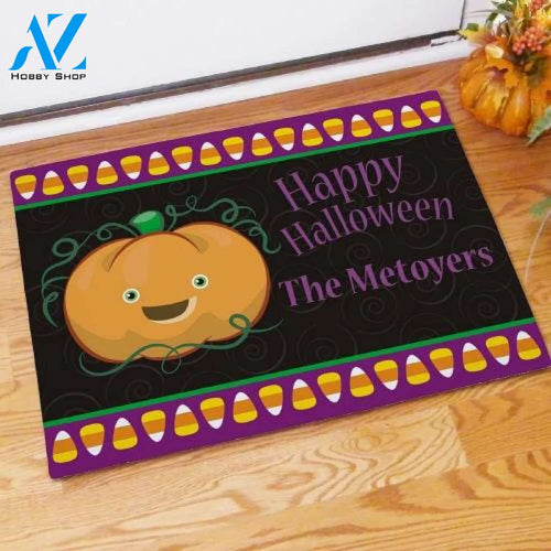 Personalized Halloween Pumpkin & Candy Corn Doormat
