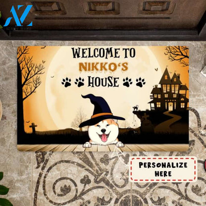 Personalized Halloween Welcome To Dog's House Doormat, Custom Up to 4 Dogs