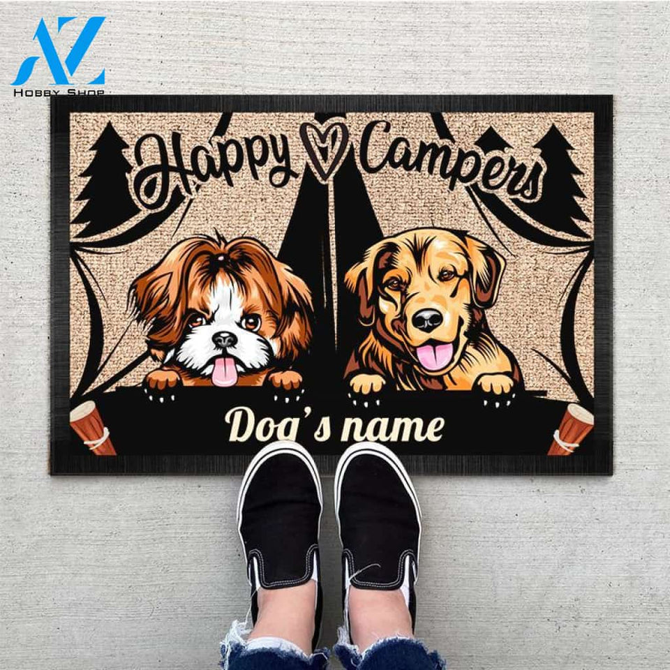 Personalized Happy camper 1 2 3 dog Doormat, Family name, Dog mat custom, Pawprints Doormat, dog doormat, camping doormat, happy camper dog, dog gift, dog mat, custom dog - Dog mat custom