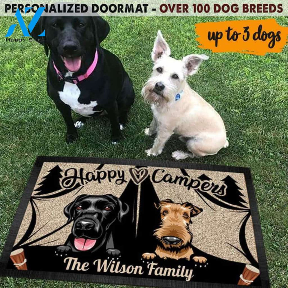 Gosszy - Personalized Happy camper 1 2 3 dog Doormat, Family name, Dog mat custom, Pawprints Doormat, dog doormat, camping doormat, happy camper dog, dog gift, dog mat, custom dog - Dog mat custom