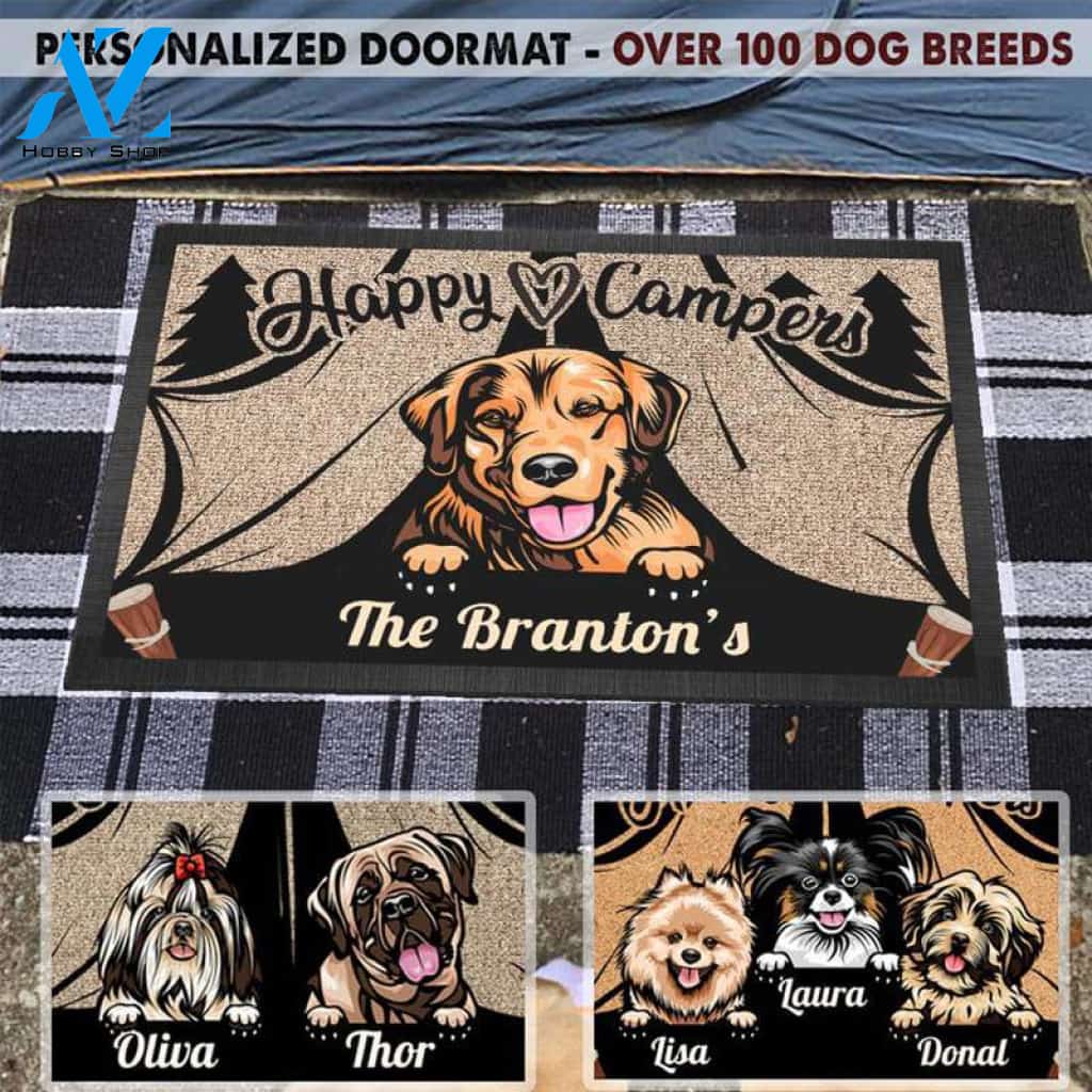 Gosszy - Personalized Happy camper 123 dog Doormat, Dog mat custom, Pawprints Doormat, dog doormat, camping doormat, happy camper dog, dog gift, dog mat, custom dog - Dog mat custom
