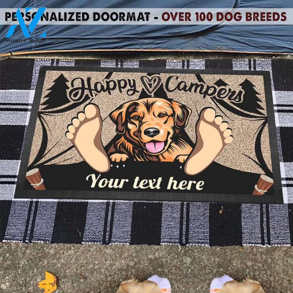 Gosszy - Personalized Happy camper dog Doormat, Dog mat custom, Pawprints Doormat, dog doormat, camping doormat, happy camper dog, dog gift, dog mat, custom dog - Dog mat custom