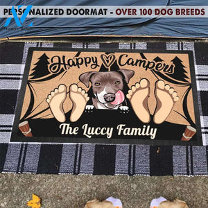 Gosszy - Personalized Happy camper dog family Doormat, Dog mat custom, Pawprints Doormat, dog doormat, camping doormat, happy camper dog, dog gift, dog mat, custom dog - Dog mat custom