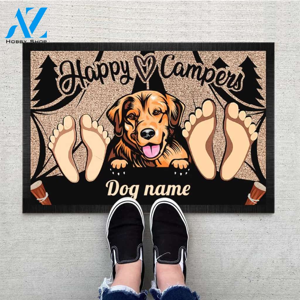 Personalized Happy camper dog family Doormat, Dog mat custom, Pawprints Doormat, dog doormat, camping doormat, happy camper dog, dog gift, dog mat, custom dog - Dog mat custom