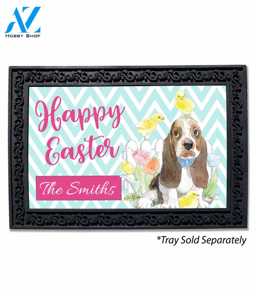 Personalized Happy Easter Basset Hound Doormat - 18" x 30"