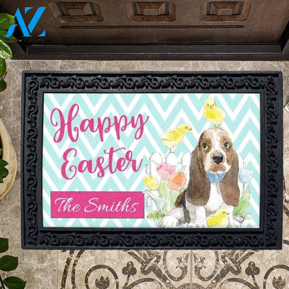 Personalized Happy Easter Basset Hound Doormat - 18" x 30"