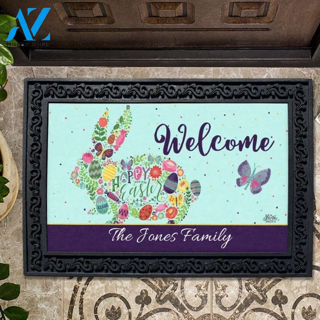 Personalized Happy Easter Bunny Welcome Doormat - 18" x 30"