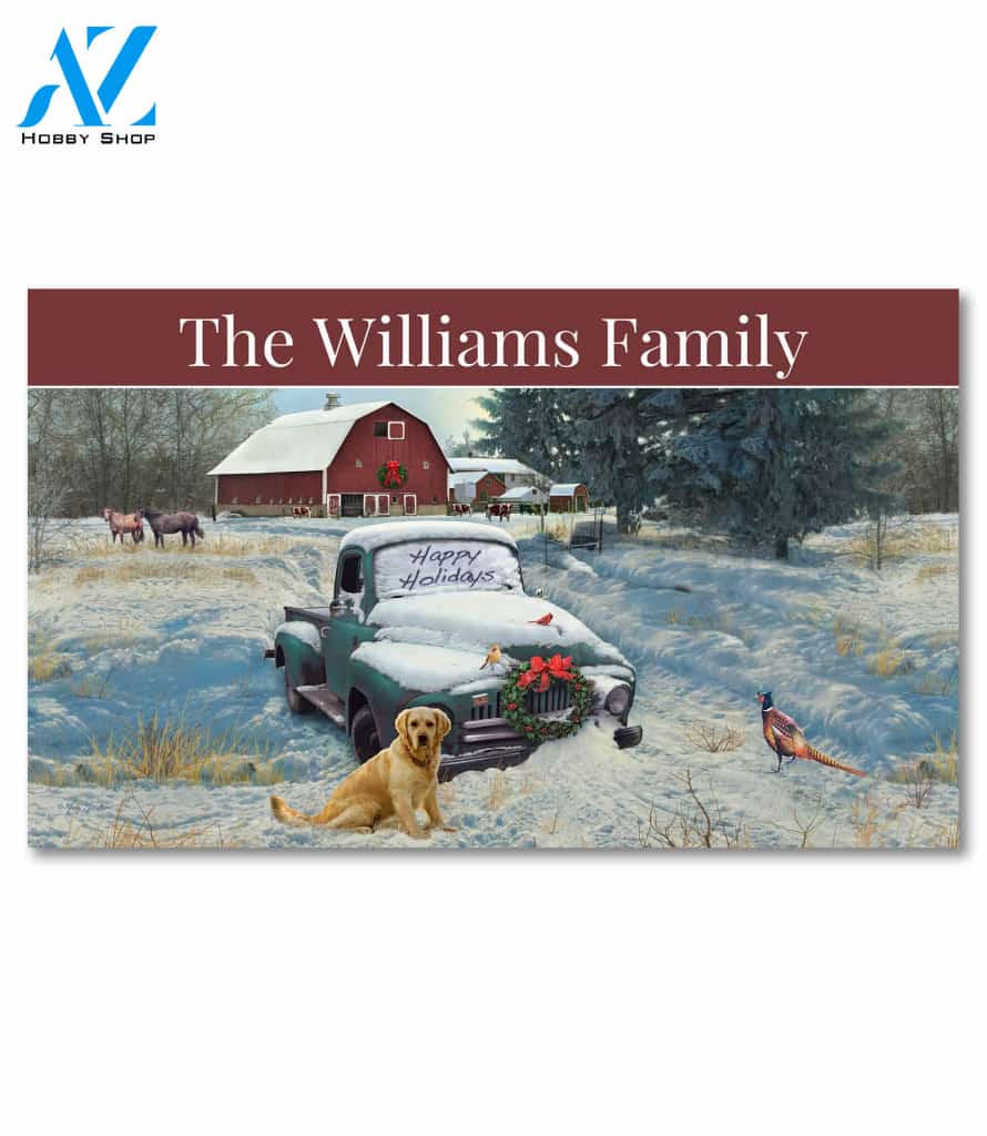 Personalized Happy Holiday Farm Truck Doormat - 18" x 30"