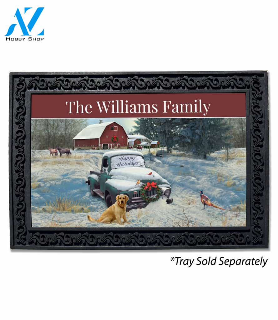 Personalized Happy Holiday Farm Truck Doormat - 18" x 30"