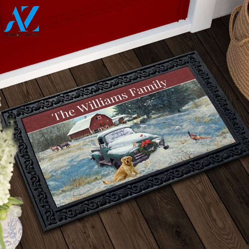 Personalized Happy Holiday Farm Truck Doormat - 18