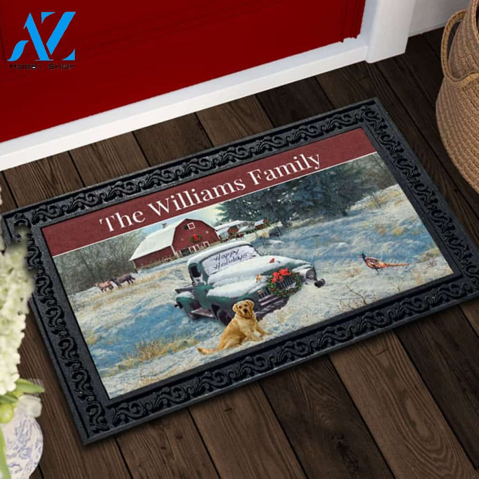 Personalized Happy Holiday Farm Truck Doormat - 18" x 30"