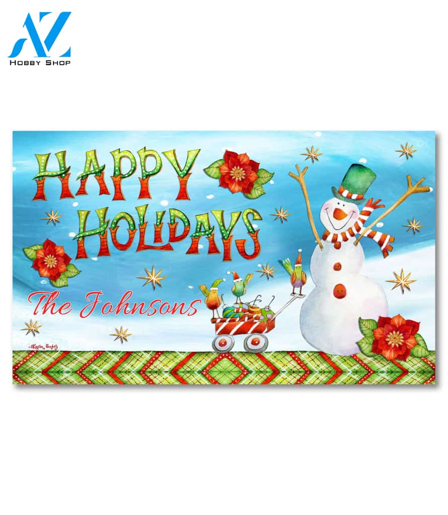 Personalized Happy Holidays Snowman Doormat - 18" x 30"