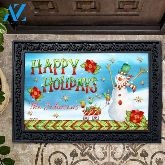Personalized Happy Holidays Snowman Doormat - 18" x 30"