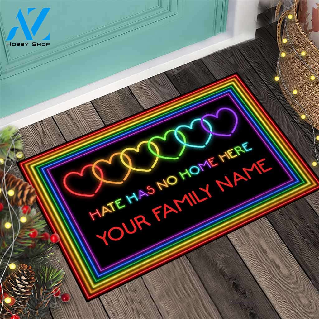 Personalized Hate Has No Home Here - LGBT Support Doormat Gift For Friend Family Home Decor Warm House Gift Welcome Mat