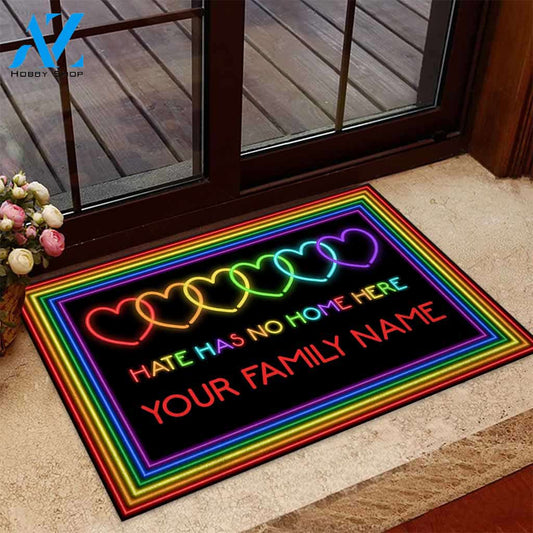Personalized Hate Has No Home Here - LGBT Support Doormat Gift For Friend Family Home Decor Warm House Gift Welcome Mat