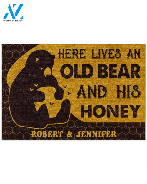 Personalized Here lives an old bear and his honey doormat