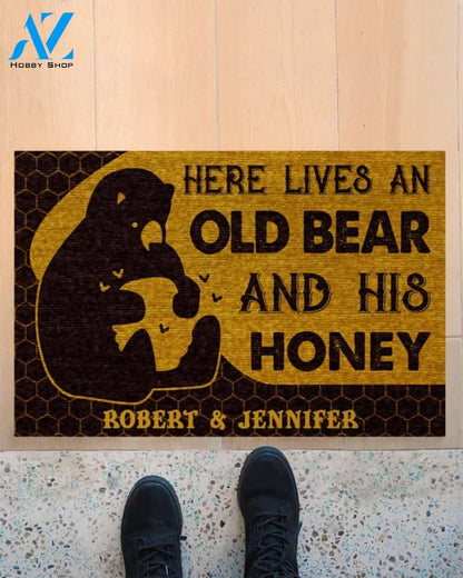 Personalized Here lives an old bear and his honey doormat