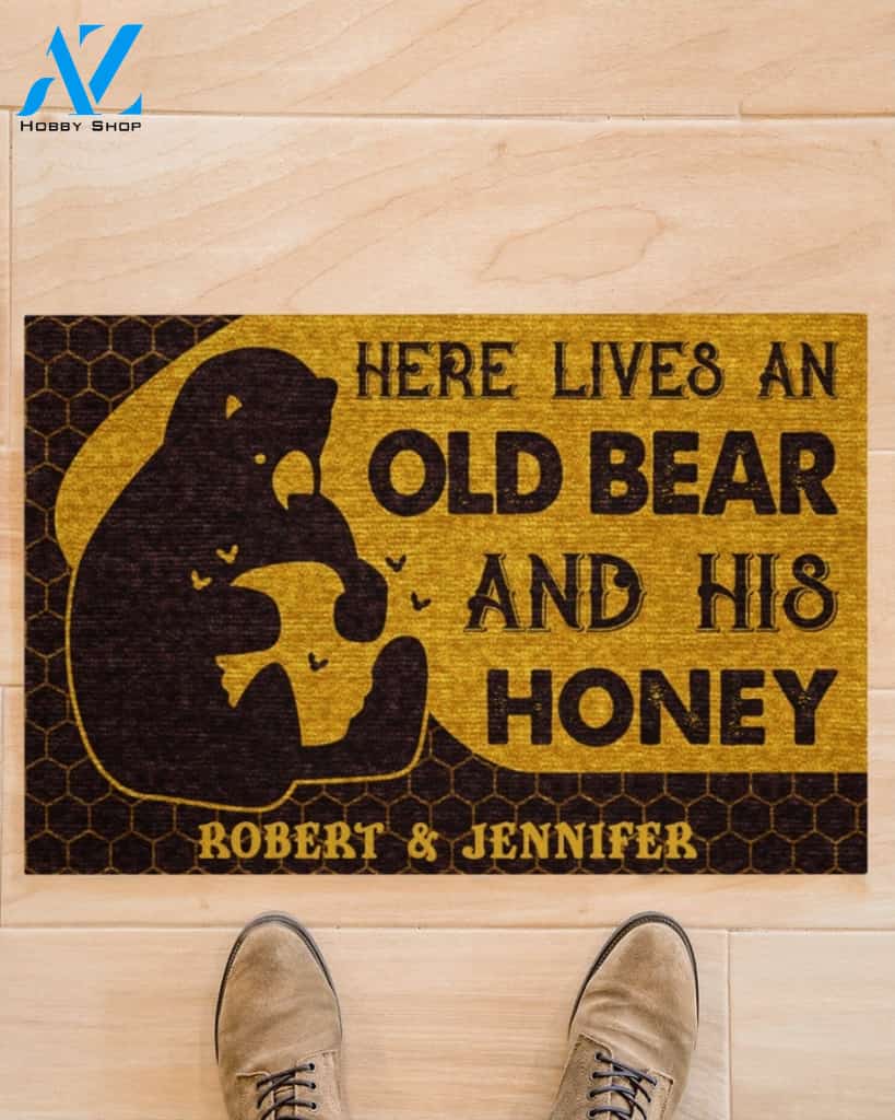 Personalized Here lives an old bear and his honey doormat
