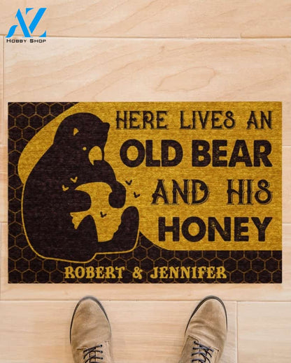 Personalized Here lives an old bear and his honey doormat