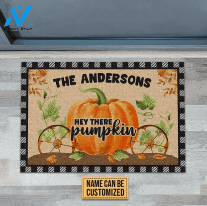 Personalized Hey There Pumpkin Doormat, Fall Doormat, Thanksgiving Doormat, Gift For Friend Family Thanksgiving Decor Warm House Gift Welcome Mat