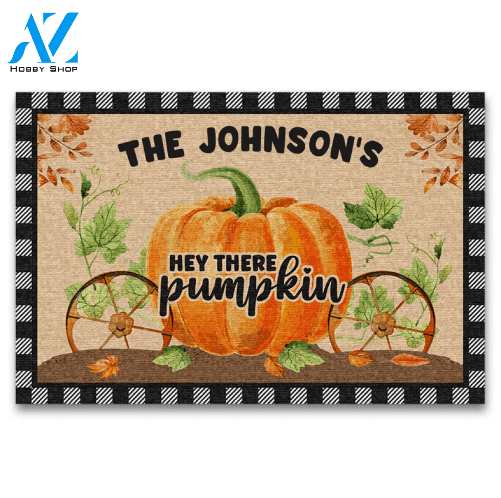 Personalized Hey There Pumpkin Doormat, Fall Doormat, Thanksgiving Doormat, Gift For Friend Family Thanksgiving Decor Warm House Gift Welcome Mat
