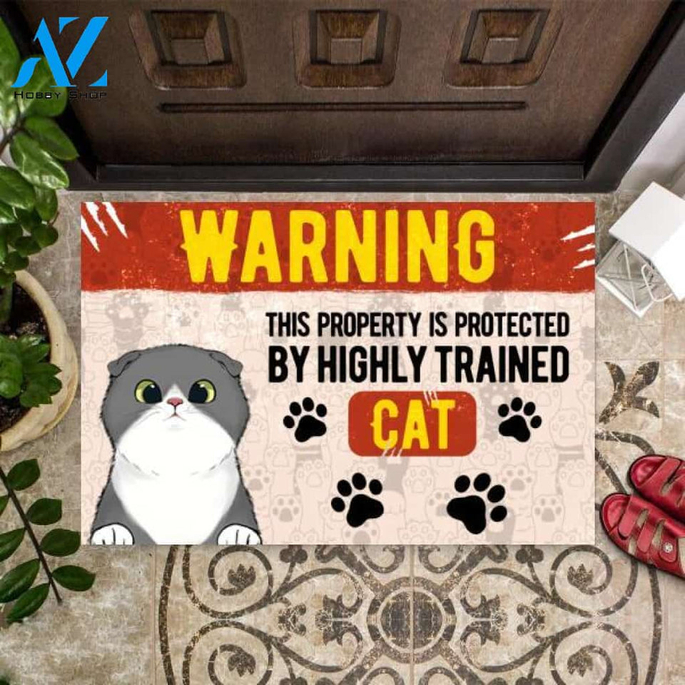 Personalized Highly Trained Cats Doormat | Welcome Mat | House Warming Gift