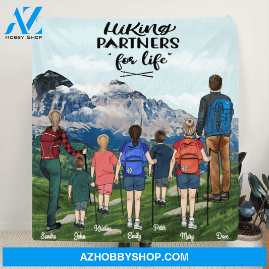 Personalized Hiking Blanket, Gift Idea for the whole family, Hiking Lovers - Parents & 5 Kids - Hiking Partners For Life